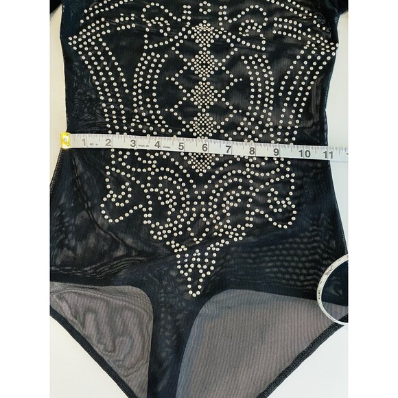 Iris Juniors Mesh Studded Bodysuit Long Sleeve Black Size Sm-Med Bodysuit Sheer - Picture 10 of 15